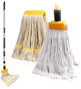 2 Pack 20oz Heavy Duty Commercial Industrial Cotton Mop Replacements Head with Long Handle, Loop-...