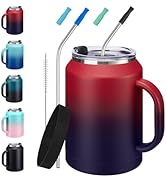VICKNIY 50oz Tumbler w/Lid and Straw - Gulp, Protective Cup Mat, 50 oz Stainless Steel Coffee Mug...