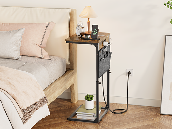 Slide Under Sofa Table with Metal Frame for Living Room Bedroom