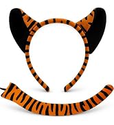 Tedercle 2 Pieces Tiger Ears and Tail Costume Accessories Set – Orange and Black Striped Headband...