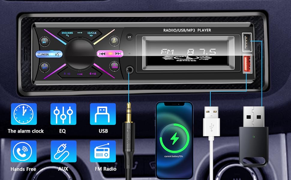 Single Din Car Audio System with APP Control MP3 Player