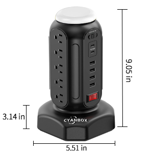 CYAN BOX Surge Protector Tower Power strip with USB-C Ports