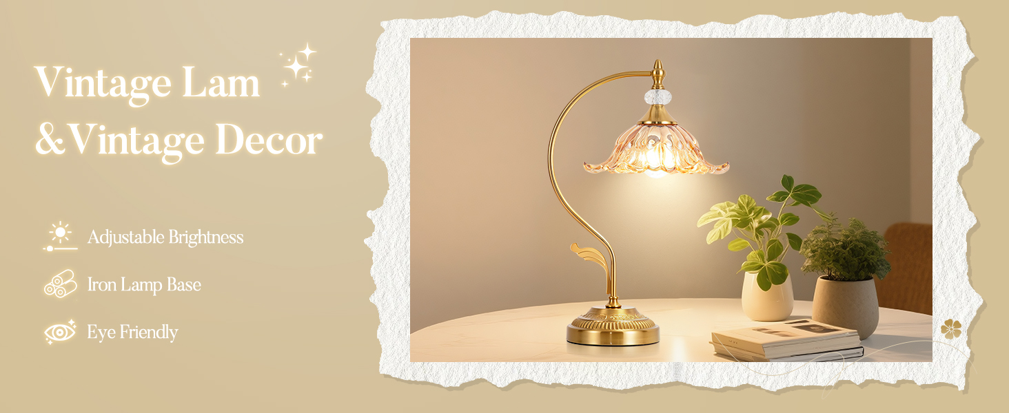 Vintage Floral Glass Table Lamp