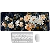 PaJiaNi Dark Aesthetic Watercolor Floral Mouse Pad,XL Large Vintage Rose Desk Mat,Spring Summer B...