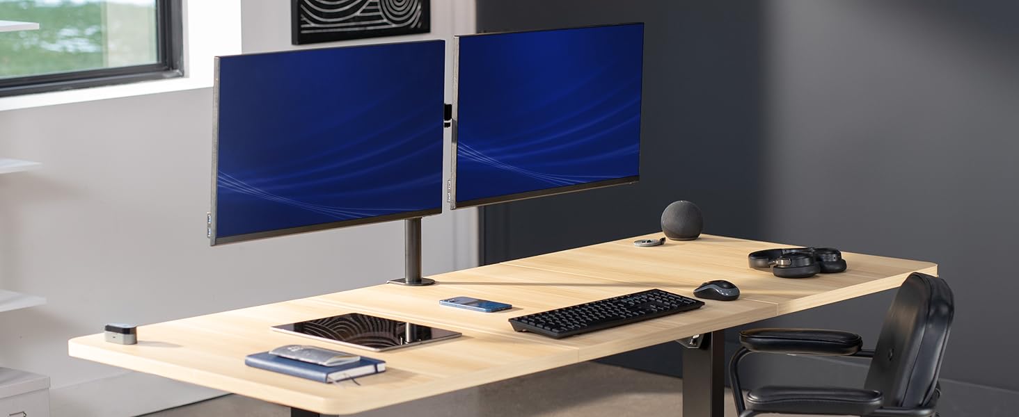 dual monitor mount telescoping arms flush wall desk stand vesa 75 100 clamp grommet