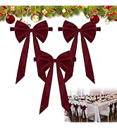 Gugliet 2/3/4 Pack Christmas Burgundy Velvet Chair Sashes, Velvet Bow Chair Sash, Elastic Christm...