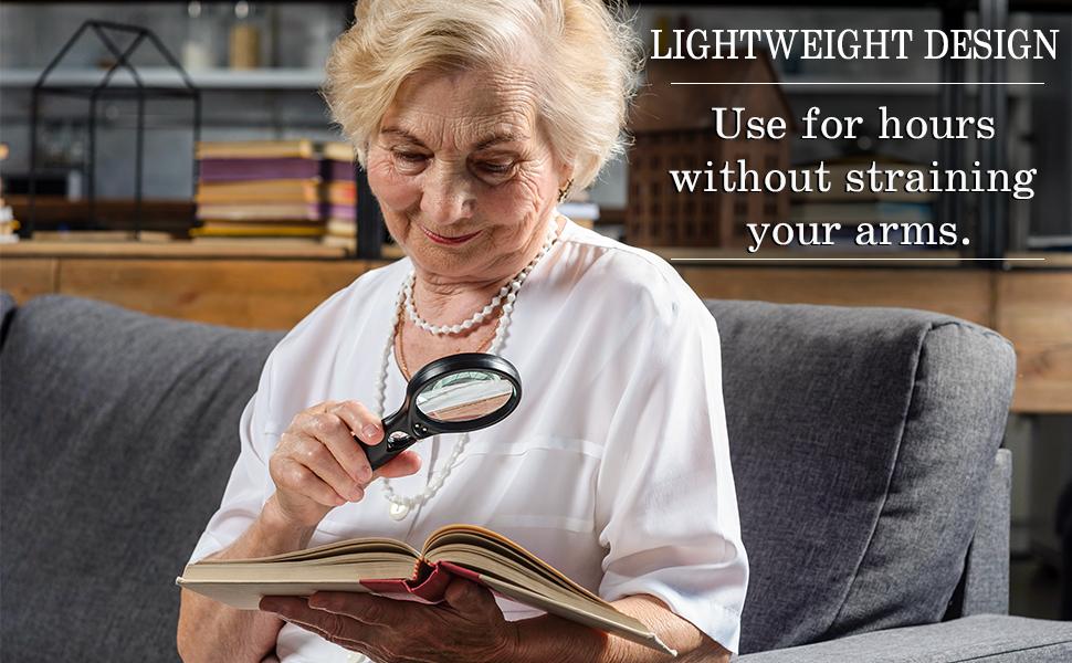 Magnifying glass 3x large with ergonomic handle for reading maps and led illuminated magnifier