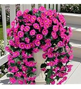 Ouddy Decor 3 Pcs Artificial Hanging Flowers for Outdoors, Fake Silk Hanging Plants Faux Morning ...