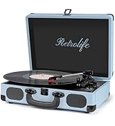 Vinyl Record Player 3-Speed Bluetooth Suitcase Portable Belt-Driven Record Player with Built-in S...