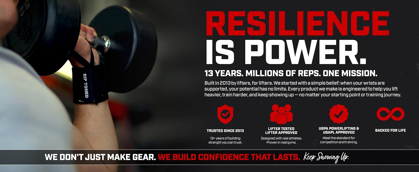 Rip Toned wrist wraps worn during dumbbell press - USPA approved weightlifting support since 2013