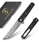AUBEY Damascus Pocket Knife with Clip, Tanto Blade Damascus Steel Folding Knives for Men Tactical...