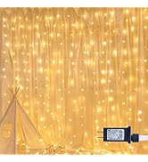 oopswow 304L Curtain Lights for Bedroom,30V 9.8ft x 9.8ft 8 Modes Window Curtain String Lights fo...