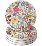 Thirstystone Wild Meadow Floral 4 Pack Round Absorbent Stone Coasters with Protective Cork Backin...