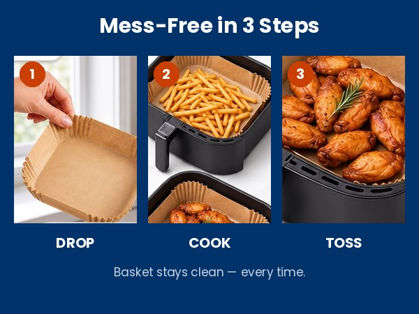 Drop cook toss: three easy steps with disposable air fryer liners