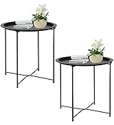 Garden 4 you End Table Set of 2, Outdoor Side Table, Small Patio Table Metal Side Table, Round Fo...