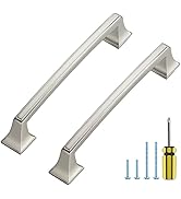 JOY DECOR 10 Pack Brushed Nickel Cabinet Pulls, 5 in Hole Centers Kitchen Cabinet Handles Solid D...
