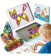 BAIJLE 46PCS Mini Magnetic Tiles, for Kids, Portable Magnetic Toys Travel Set with Iron Case for ...