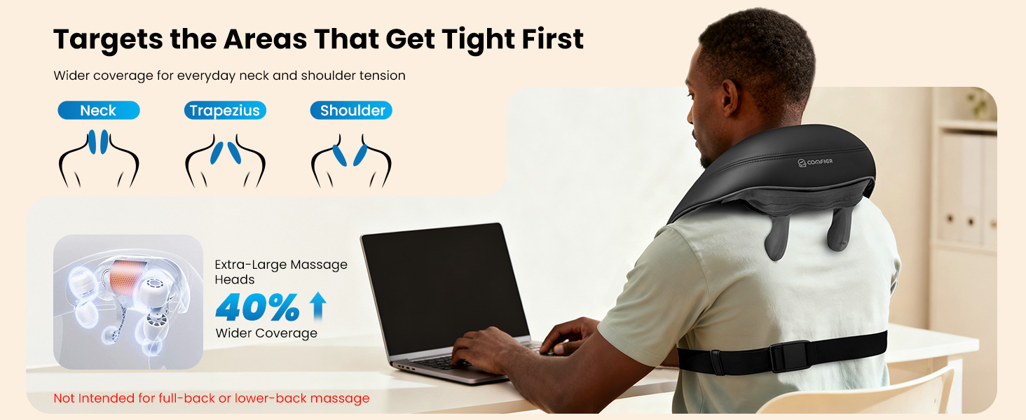 Wider coverage for everyday neck and shoulder tension