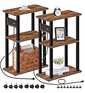 TUTOTAK Small Narrow Side Table with Charging Station, Set of 2 Skinny End Table for Small Spaces...