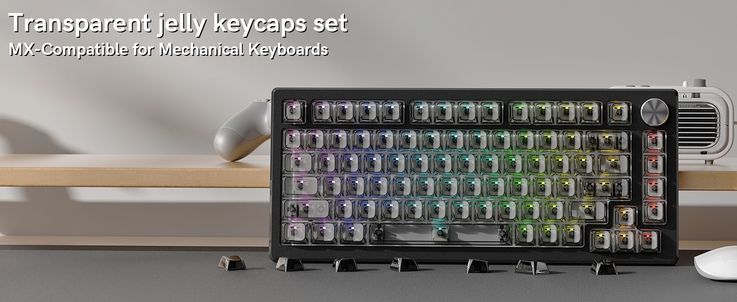 Grey Clear keycaps,Transparent keycaps,Ceramic Jelly Key caps,Shine Through keycap Side Printed