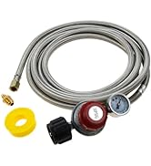 12Ft 0-30PSI High Pressure Adjustable Propane Regulator with Gauge, Stainless Steel Braided Hose ...