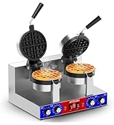 HTTSICHI Commercial Belgain Waffle Maker - Rotating Double Waffle Maker w/Non-stick and 1.2 in Th...