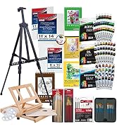 U.S. Art Supply 133-Piece Deluxe Ultimate Artist Painting Set with Aluminum and Wood Easels, 72 P...