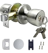 DSJJBLL Satin Nickel Door Knob with Lock and Key Round Ball Lock Interior/Exterior Door Knob for ...