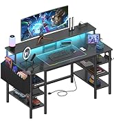 Lufeiya Computer Desk with Storage Shelves, 47 inch Home Office Desk with Monitor Stand, Gaming D...