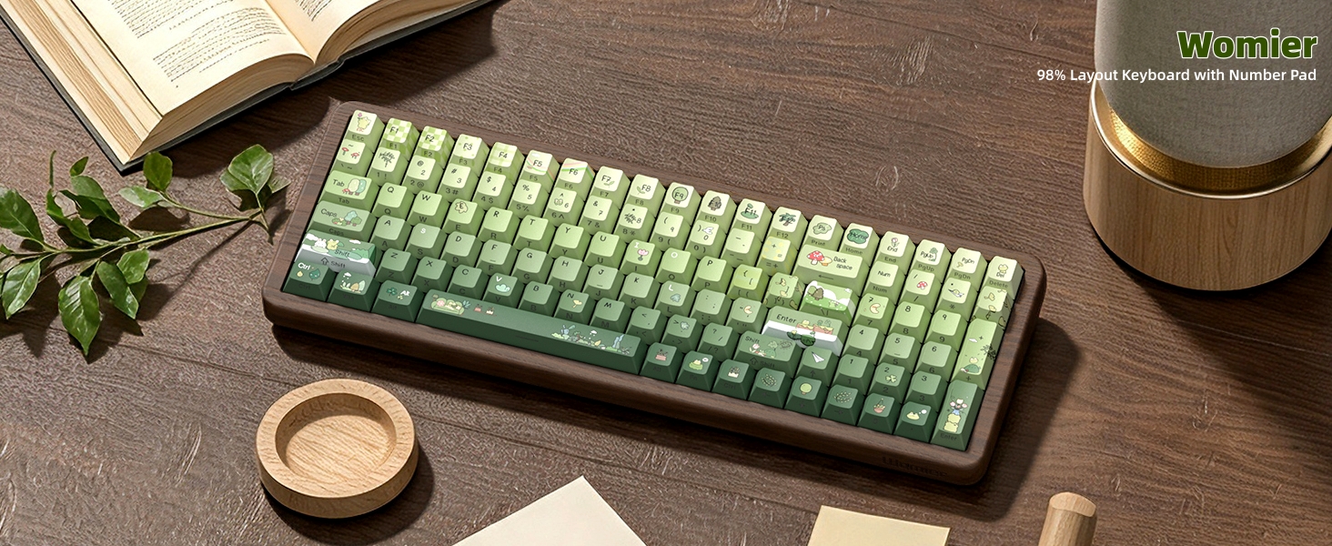 98% Wood Creamy Keyboard with Number Pad, Wireless Frog Keyboard Mechanical Gaming Keyboard