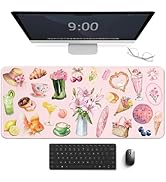 PailailaiNest Aesthetic Cute Pink Mouse Pad Large,35.4" × 15.7" Floral Desk Mat,Non-Slip Rubber B...