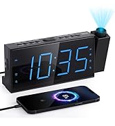 Mesqool FM Radio Projection Alarm Clock for Bedroom, Large LED Display with Dimmer, Dual Alarms, ...