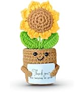 Mini Sunflower Thank You Gift for Teacher Boss Manager, Handmade Crochet Positive Plant with Card...