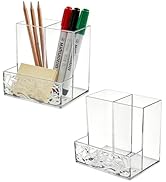 MINDFARGE 2 Pack Clear PET Pen Holder, 3 Compartment Desk Organizer, Shatter-Resistant, Stronger ...