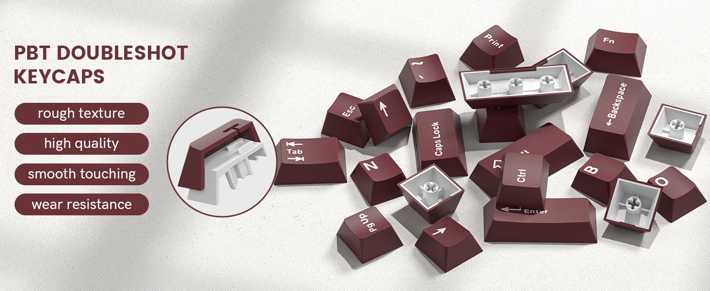 Double Shot PBT keycaps Set,Dark Red Keyboard caps,Cherry Profile Keycaps 60 65 75 100 Percent