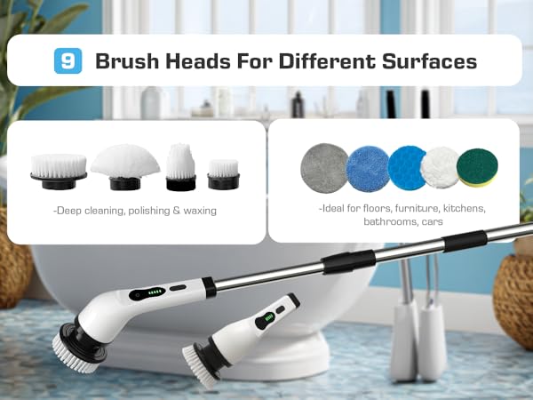 9 Brush Heads For Different Surfaces