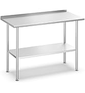 Atelicf All-Stainless Steel Prep Table, 24 X 48 Inch, with Rounded-Corner Backsplash and Adjustab...
