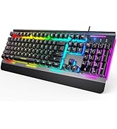 TECKNET Gaming Keyboard, USB Wired Computer Keyboard, 15-Zone RGB Illumination, IP32 Water Resist...