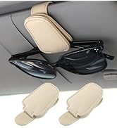Shering Sunglasses Holders for Car Sun Visor, 2pack Beige Magnetic Leather Glasses Eyeglass Hange...
