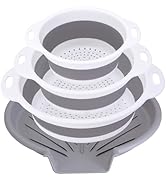 Cluren Collapsible Colander Set with Oversized Draining Tray | 3-Pack Foldable Kitchen Strainers ...