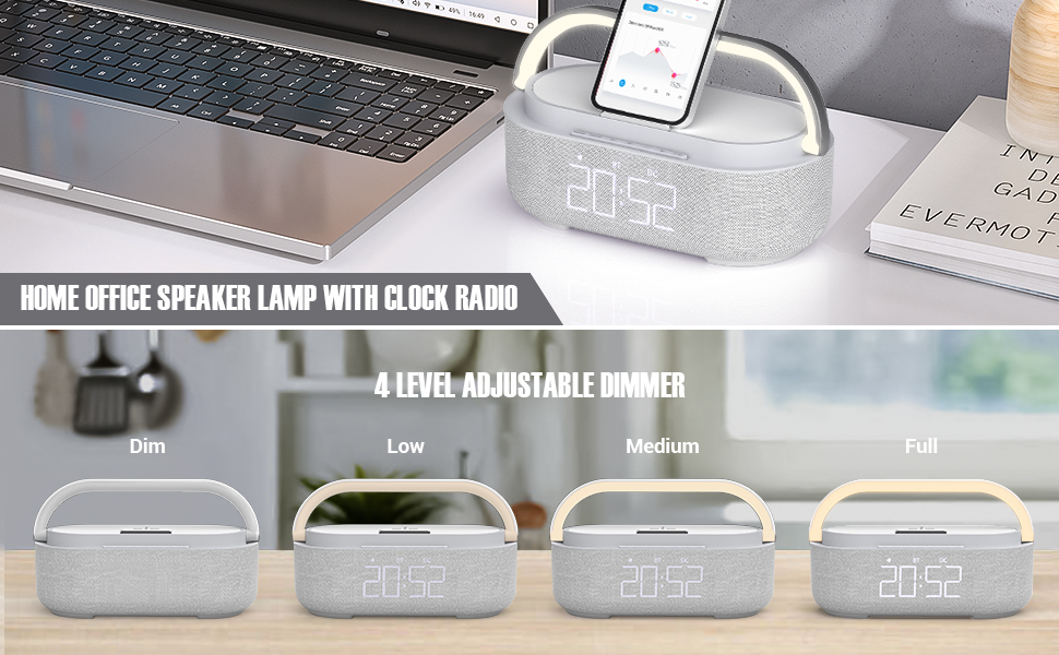 Bluetooth Speaker with Digital Alarm Clock Wireless Charger Clock Radio Adjustable LED Night Light