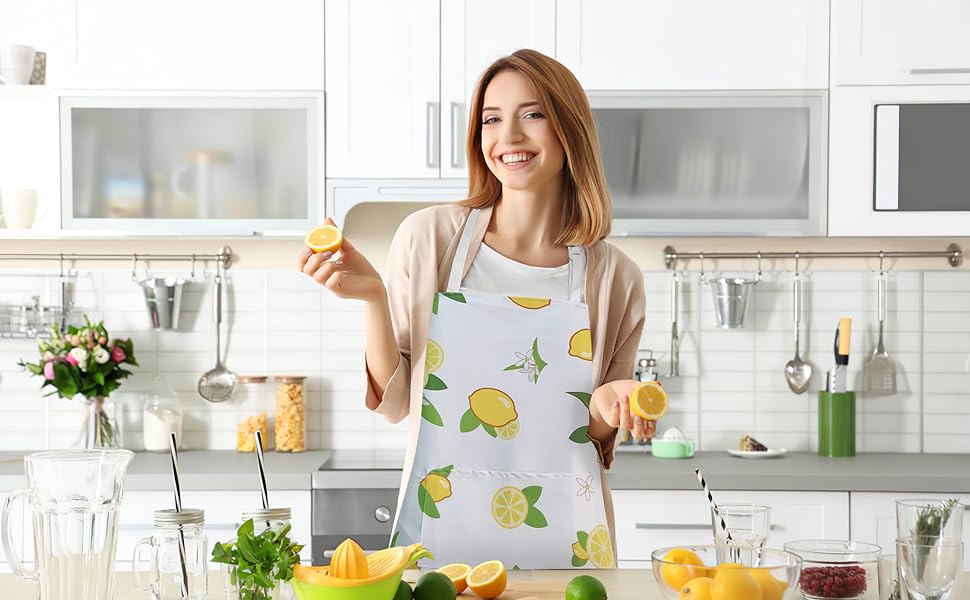 Adjustable Waterproof Kitchen Apron for Women with 2 Pockets