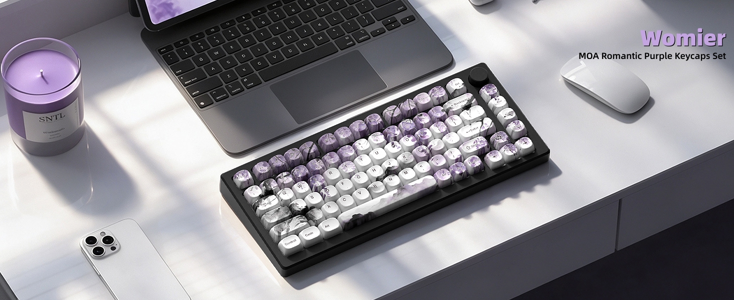 MOA Romantic Purple Keycaps, Custom PBT Keycaps Set Mechanical Keyboard Key Caps