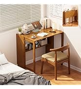 Dezyfurni Bamboo Foldable Desk, Folding Desks for Small Spaces, Mid Century Small Computer Desk w...