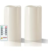 5plots 4"×8" Outdoor Candles with Timer Waterproof,Ivory White Large Battery Operated Led Flicker...