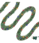 WATERGLIDE 49FT Lighted Christmas Green Garland with 100 Count Multicolor String Lights, Pre-lit ...