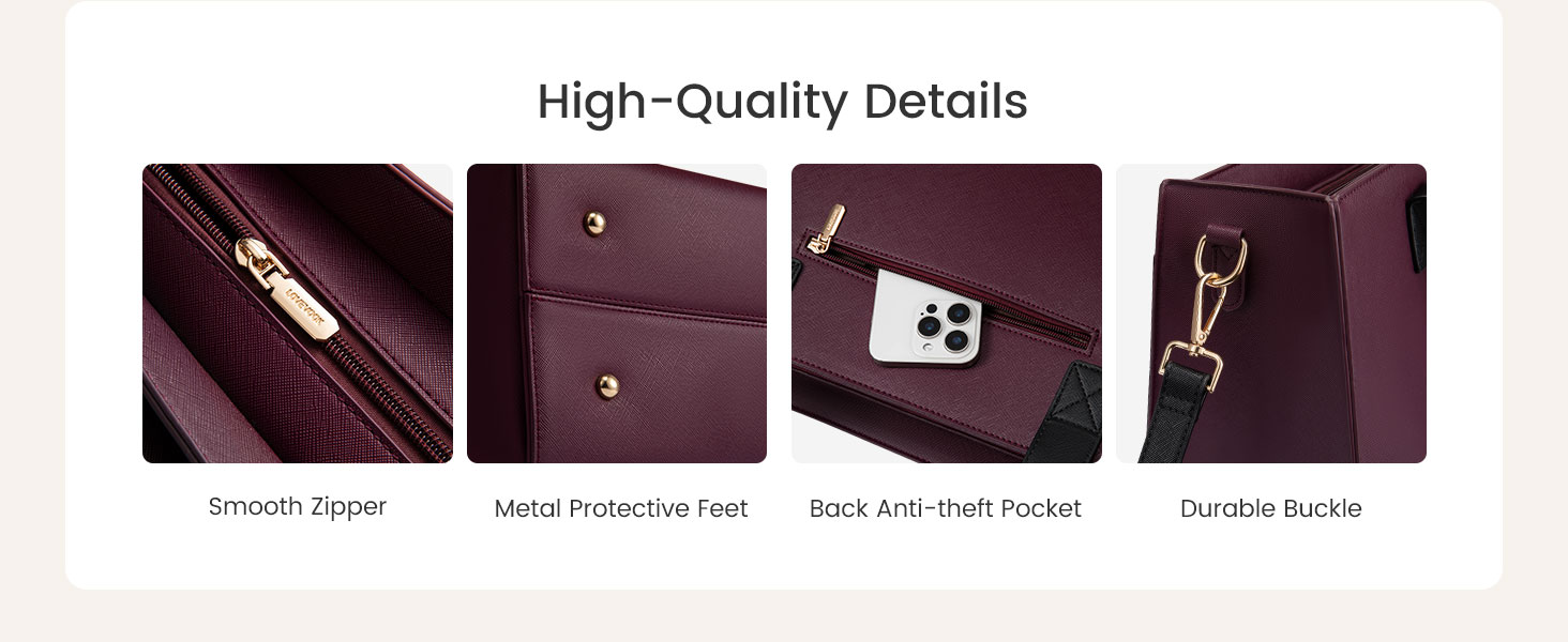 High quality tote bag with smooth zipper, durable stitching and premium vegan leather material