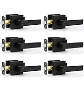 Estmoon 6 Pack Matte Black Door Handle, Keyless Interior Door Knobs Square Privacy Door Levers He...