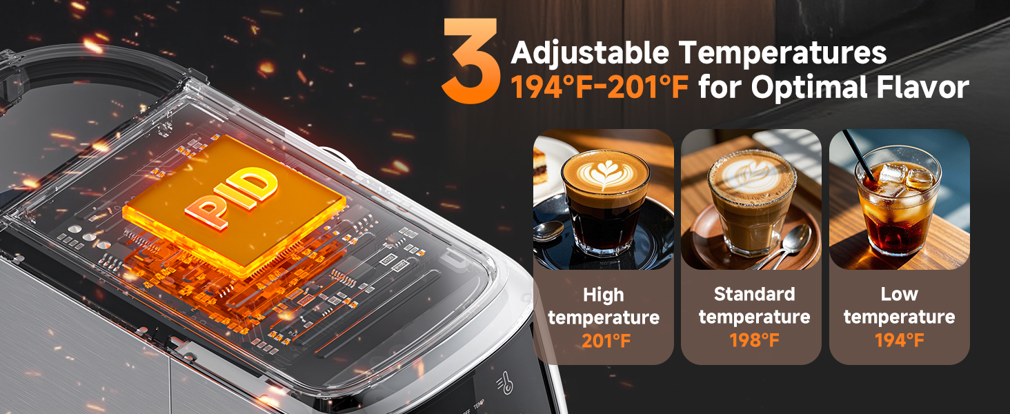 3 Adjustable Temperatures 194°F-201°F for Optimal Flavor