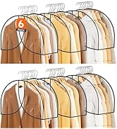 MISSLO 8" Gusseted Shoulder Cover 6-Pack Wide Garment Covers for Clothes Storage Clear Plastic Cl...